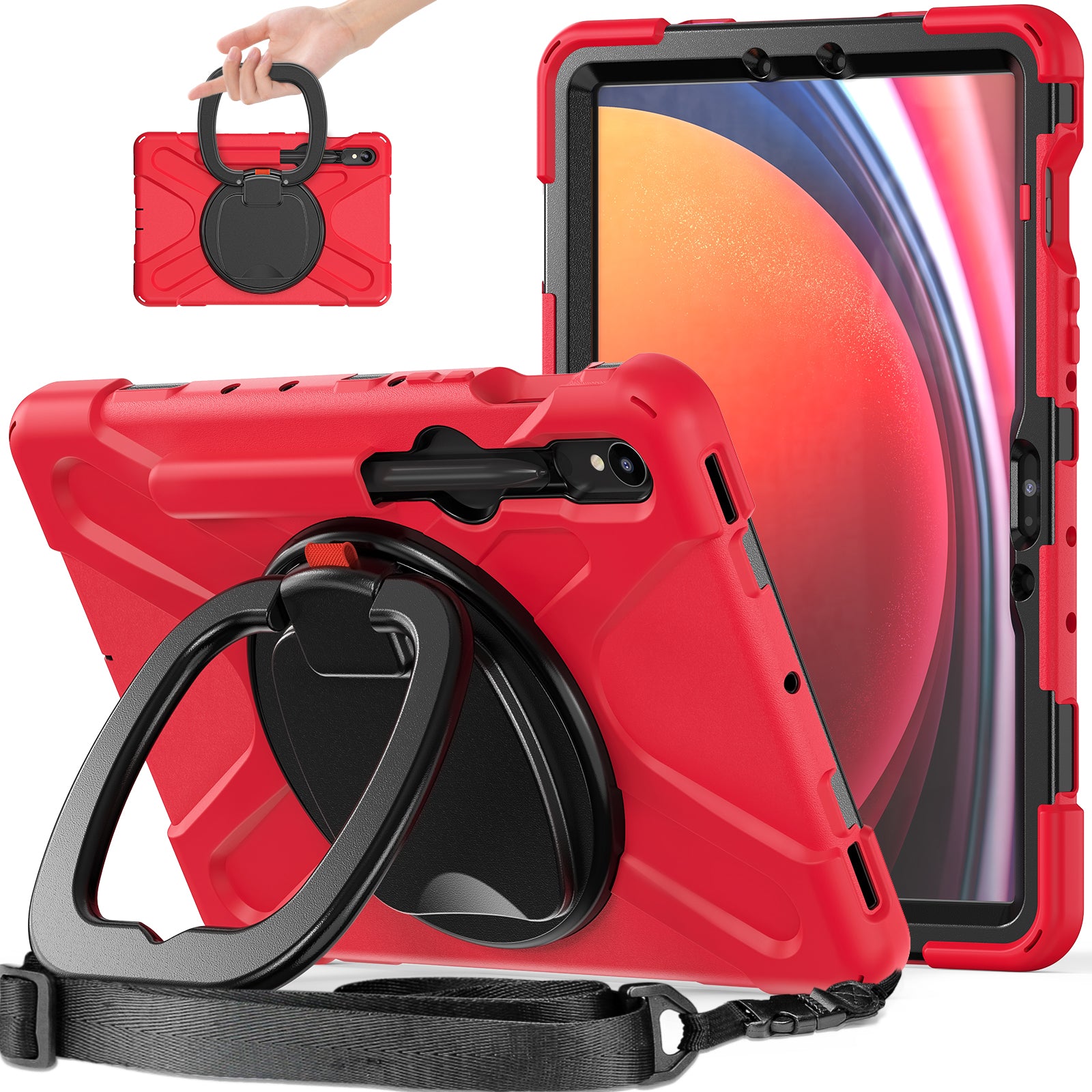 Til Samsung Galaxy Tab S9 S8 S7 PC Silikone Beskyttelsesetui Roterende Kickstand Robust tabletcover med skulderrem Til Samsung Galaxy Tab S9 S8 S7 PC Silikone Beskyttelsesetui Roterende Kickstand Robust tabletcover med skulderrem
